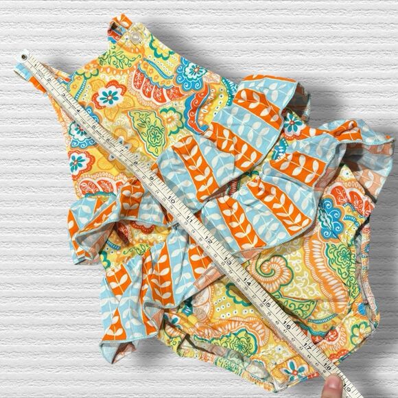 Beary Basics Handmade Ruffle Romper Paisley Fall Thanksgiving Outfit USA Made - Picture 3 of 6